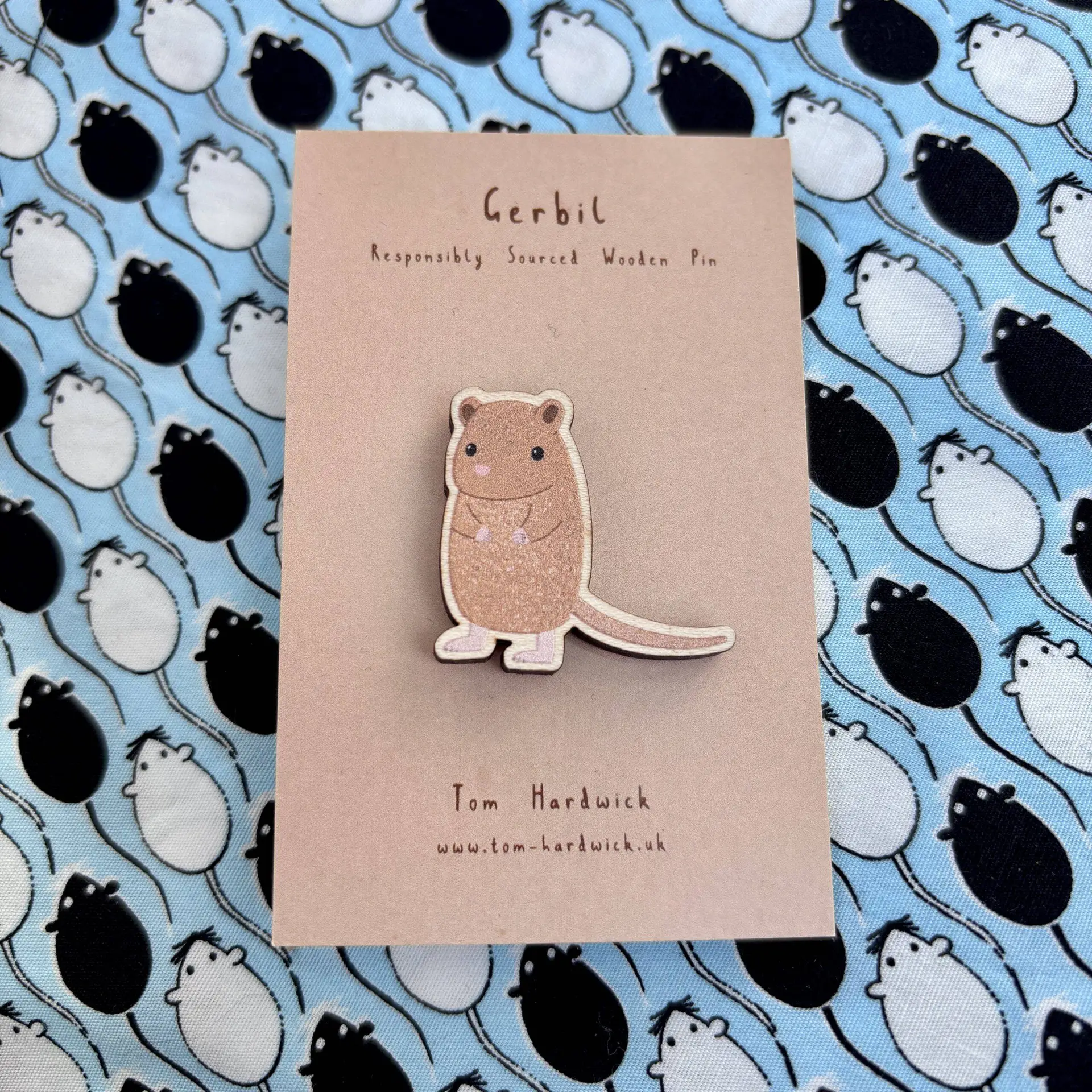 Gerbil Wooden Pin Badge