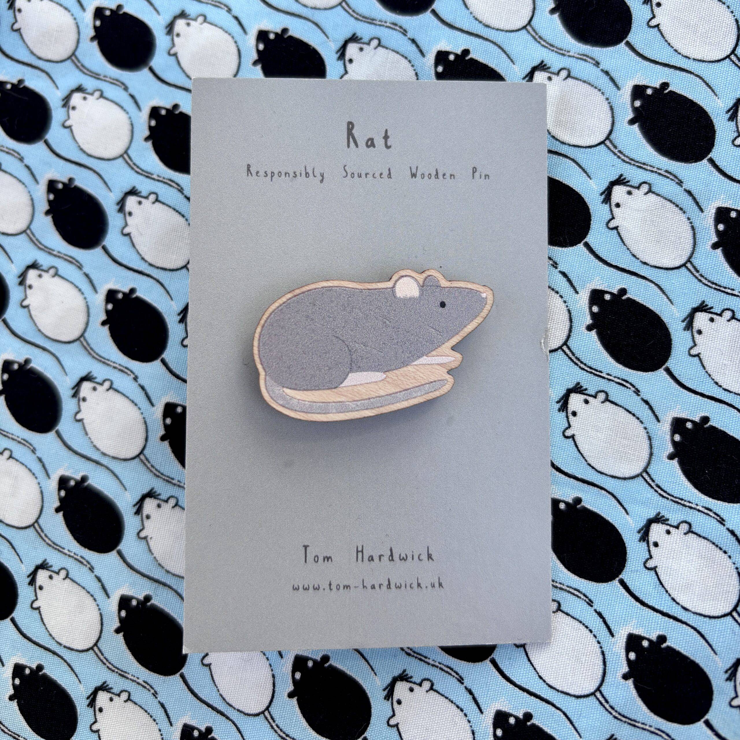Rat Wooden Pin Badge